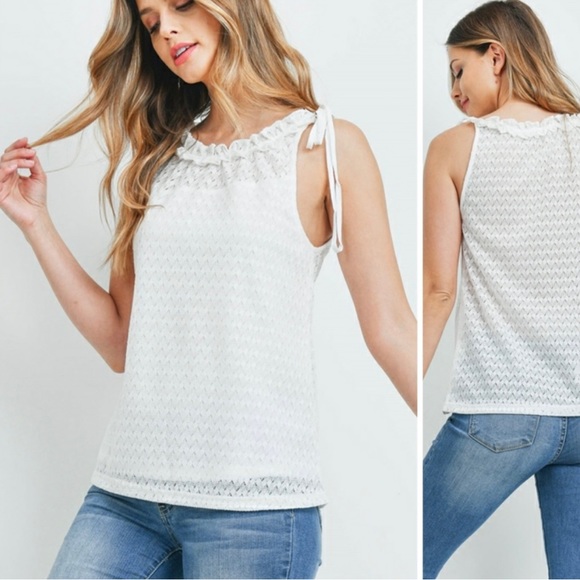 Skymallboutique Tops - New! Ruffle Feminine Lace Halter Sleeveless Eyelet Zig zag Lined Front USA Top!